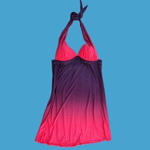 Vintage 90s Y2K Halter Dress Size M Pink Purple Ombre Sunset Colors Knee Length